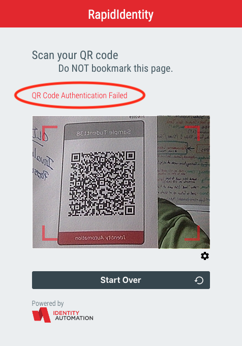 When scanning a Badge I see the following error "QR Code Authentication